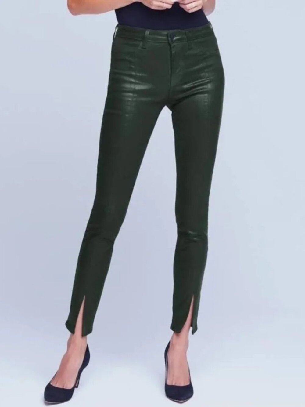 New L'AGENCE JYOTHI High Rise Split Ankle Stretch Jeans In Army Coated Green 25